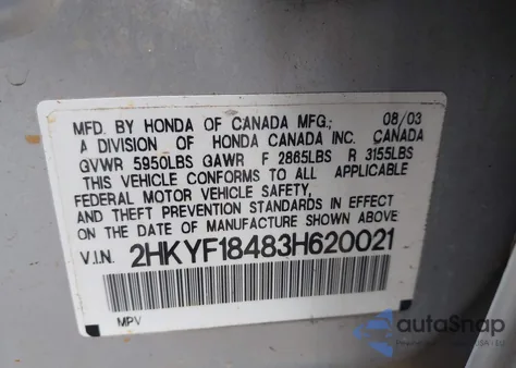 2003 Honda Pilot Ex z USA, uszkodzony, nr VIN 2HKYF18483H620021